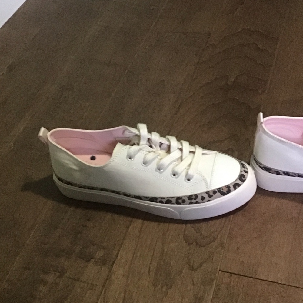 Kate Spade White Sneakers with Pink and Leopard Details